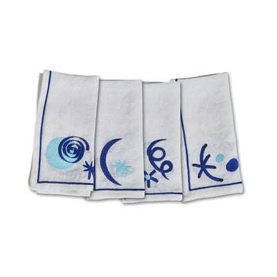 Celestial Embroidered Linen Napkins (Set of 4)