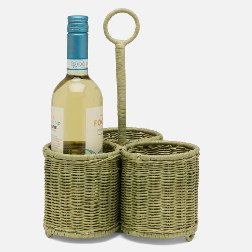 Green Rattan Wine Bottle Holder