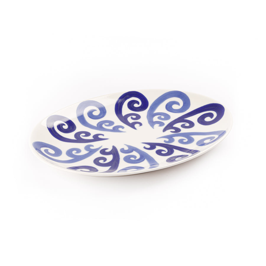 Peacock Serving Platter in Two Tone Blue