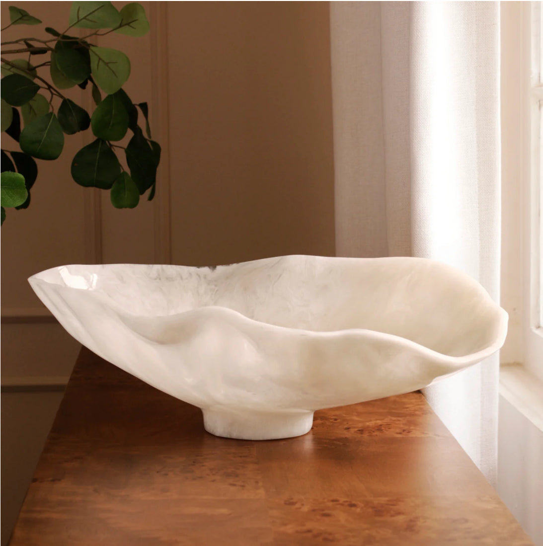 RESIN Alabaster Large Oval Bowl White Swirl