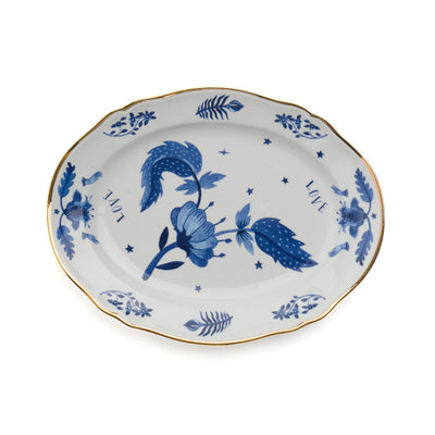 Blue Floral Oval Tray