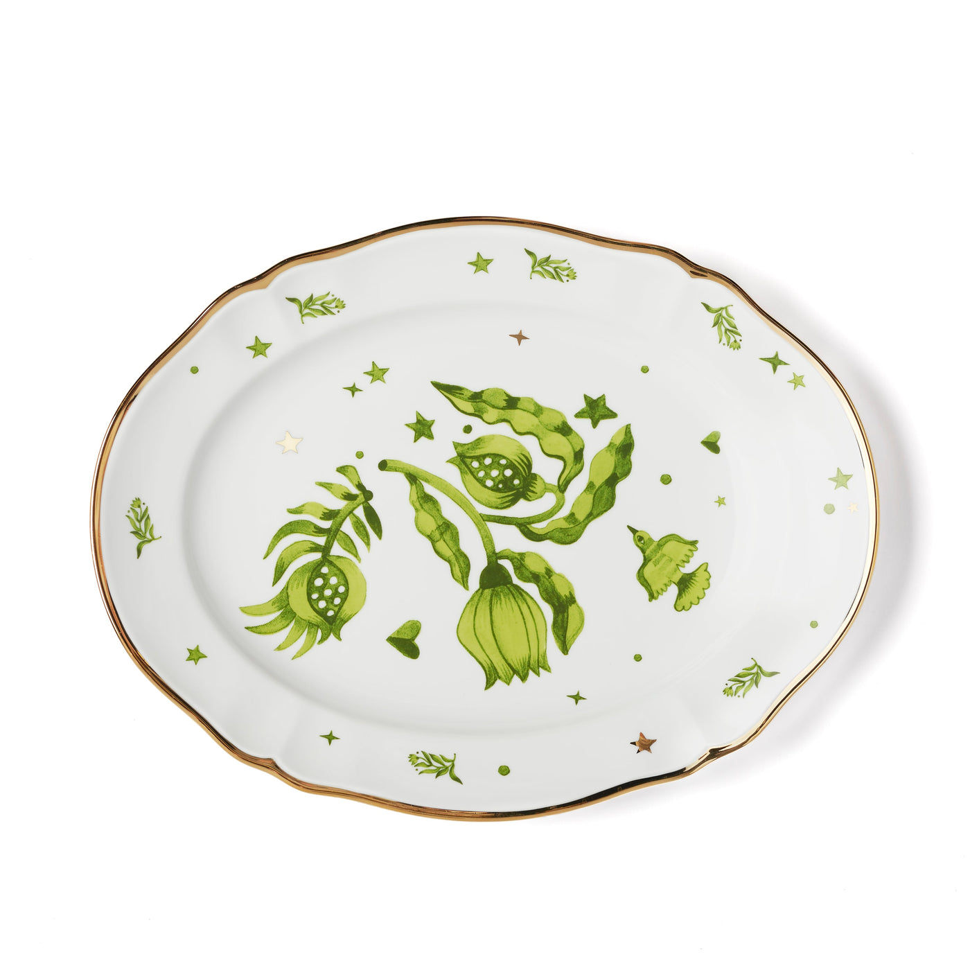 Green Floral Oval Platter