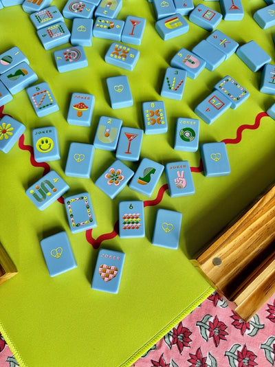 Mahjong Tiles in Mod French Blue