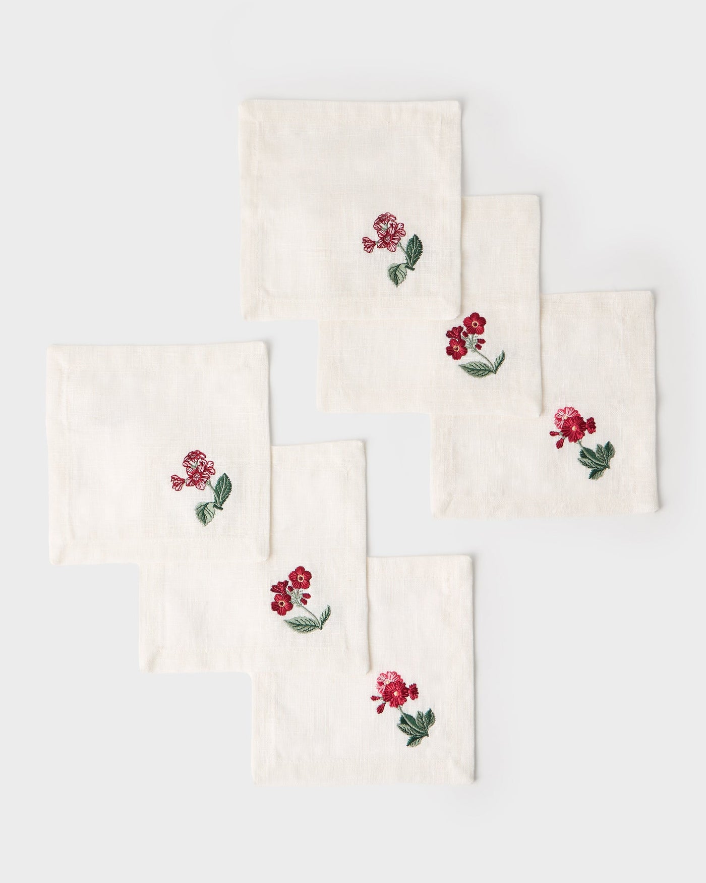 Floral Medley Embroidered Cocktail Napkins (Set of 6)
