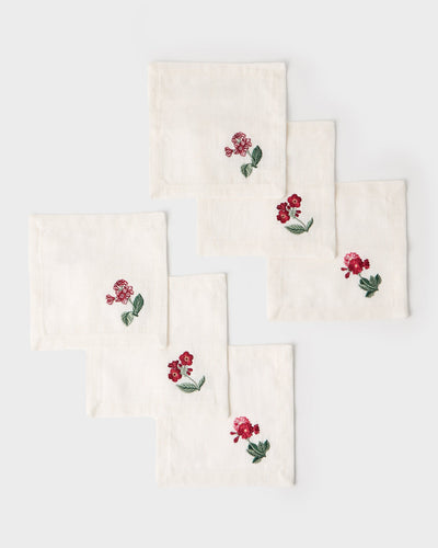 Floral Medley Embroidered Cocktail Napkins (Set of 6)
