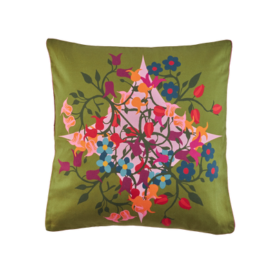 Square Pillow Cover Blumen Green