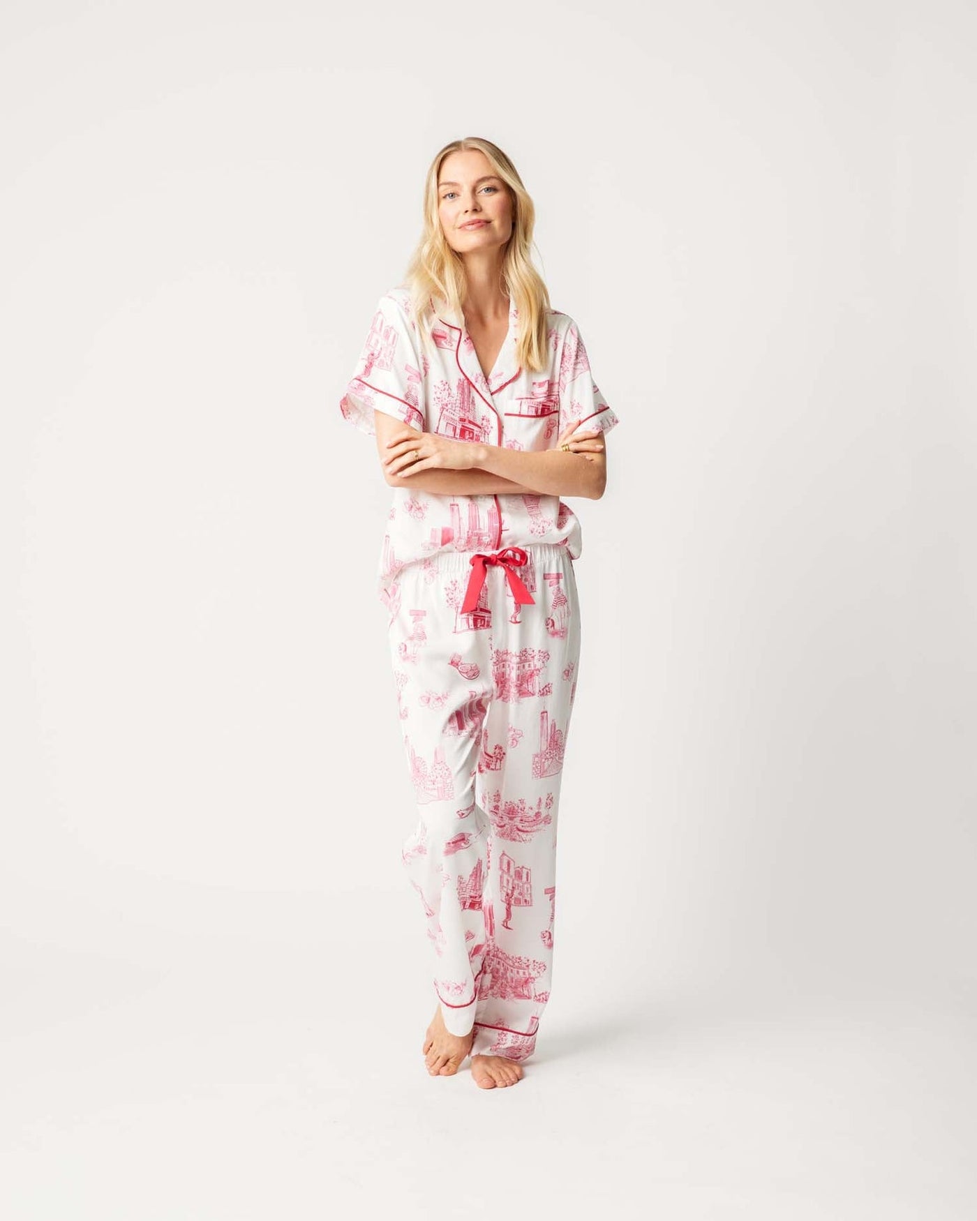 Atlanta Toile Pajamas Pant Set (White/Red)