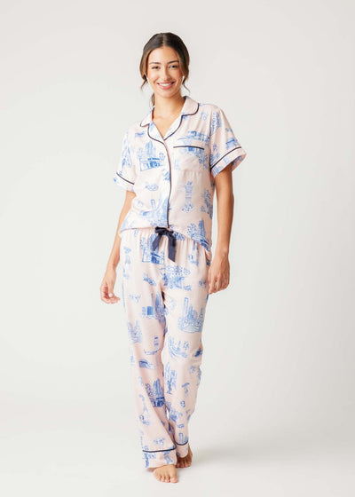 Atlanta Toile Pajamas Pant Set (Peach/Navy)