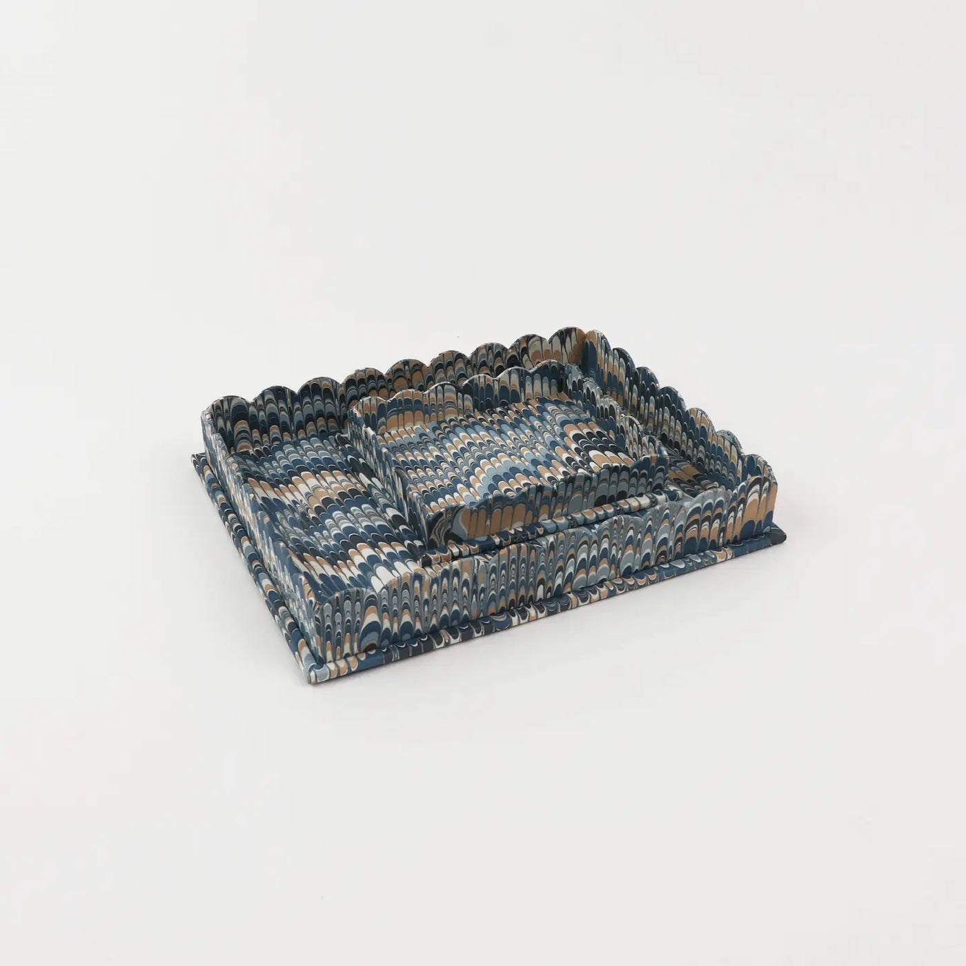 Marbled Scalloped Rectangular Tray (set of 2)
