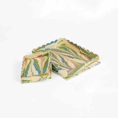 Marbled Scalloped Rectangular Tray (set of 2)