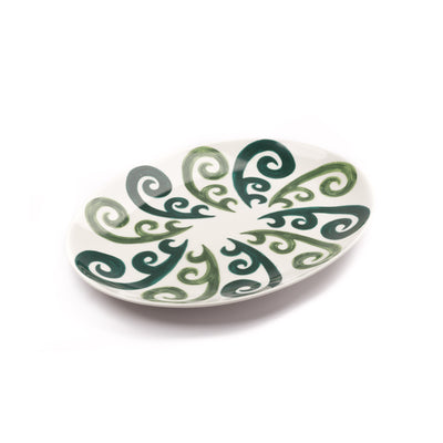 Peacock Serving Platter in Two Tone Green