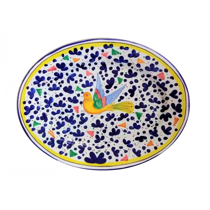 Arabesco Oval Platter in Blue & Yellow