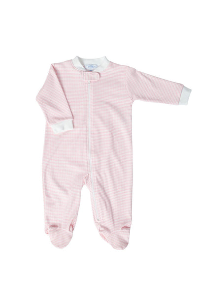 Pink Gingham Zipper Footie