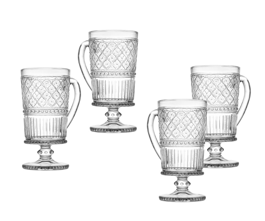 Clear Floral Footed Mugs