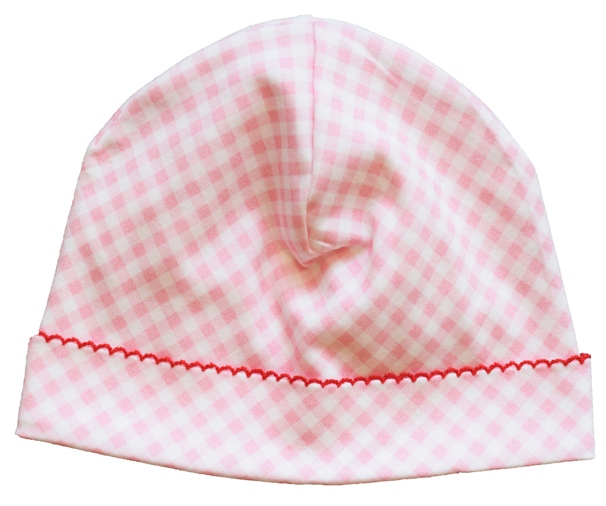 Pink Gingham Smocked Newborn Hat