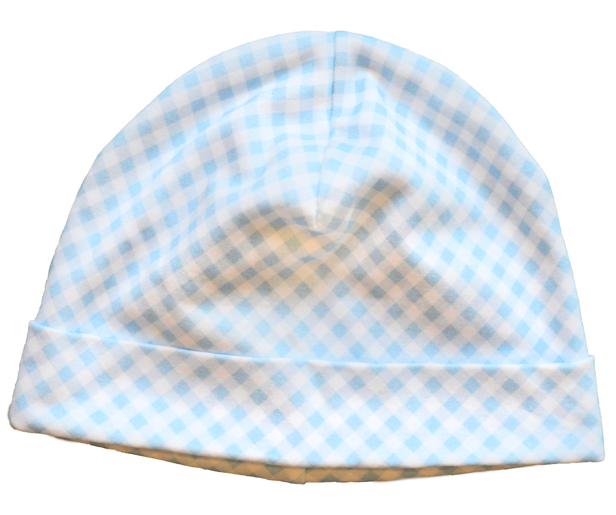 Blue Gingham Newborn Hat