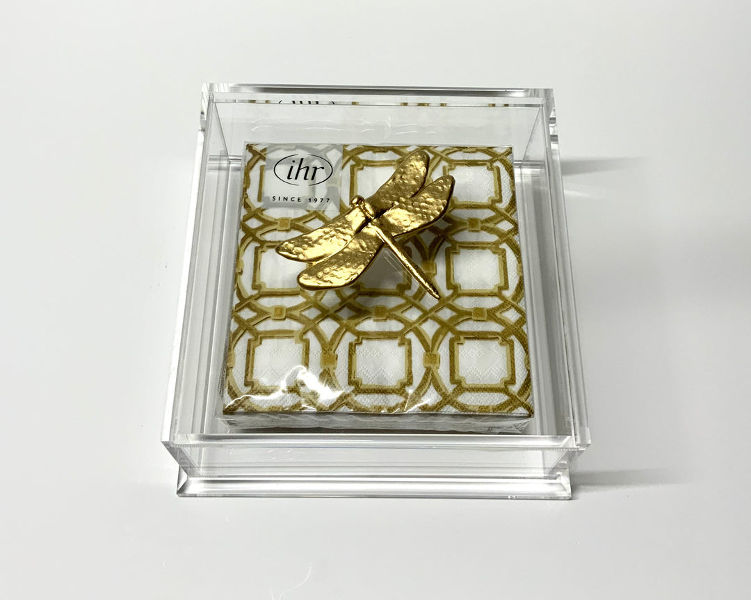 Dragonfly Cocktail Napkin Box in Clear