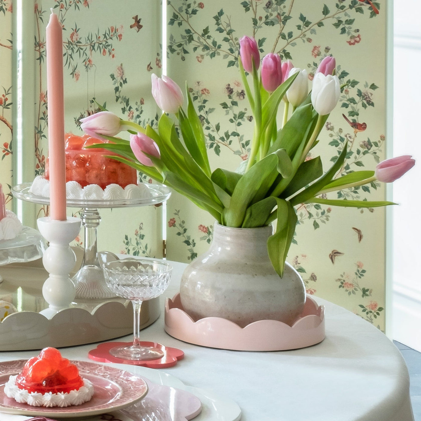 Pink Scalloped Round Tray