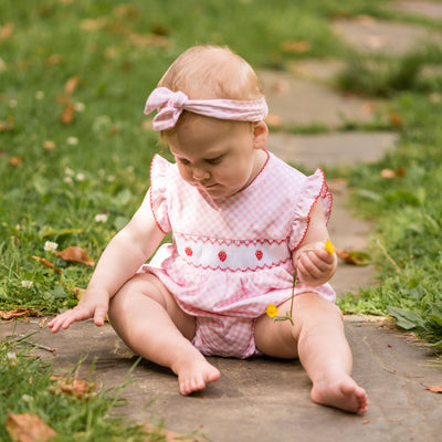 Pink Gingham Smocked Bubble