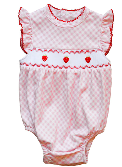 Pink Gingham Smocked Bubble