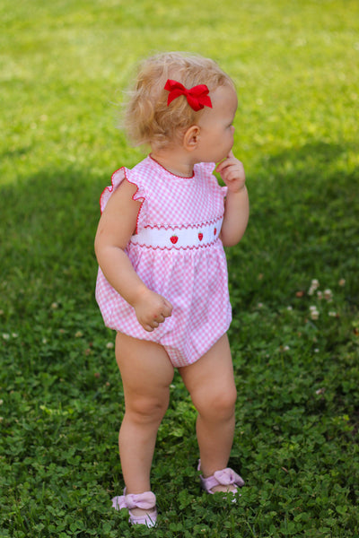 Pink Gingham Smocked Bubble